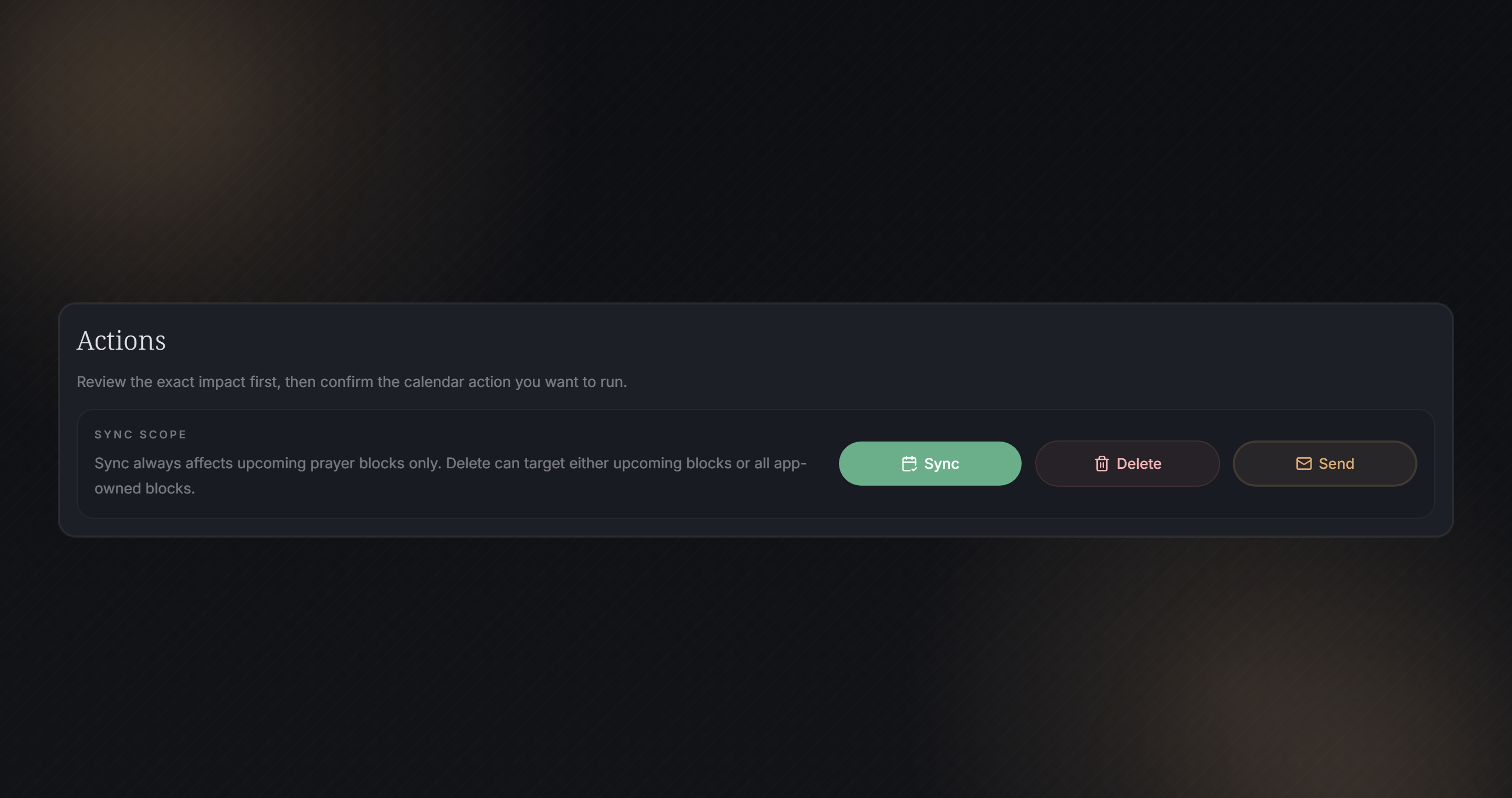 In-app Help Center screenshot showing download, send, sync, delete, target selection, and review confirmation